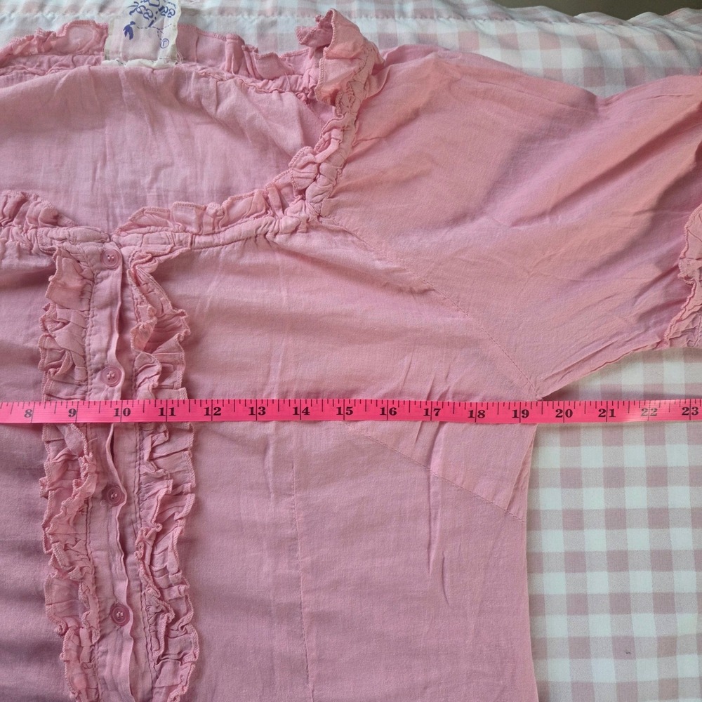 Yes! Miss Pink Cotton Ruffle Milkmaid Puff Sleeve Dress Y2K Prairie Tunic Large - Picture 7 of 11